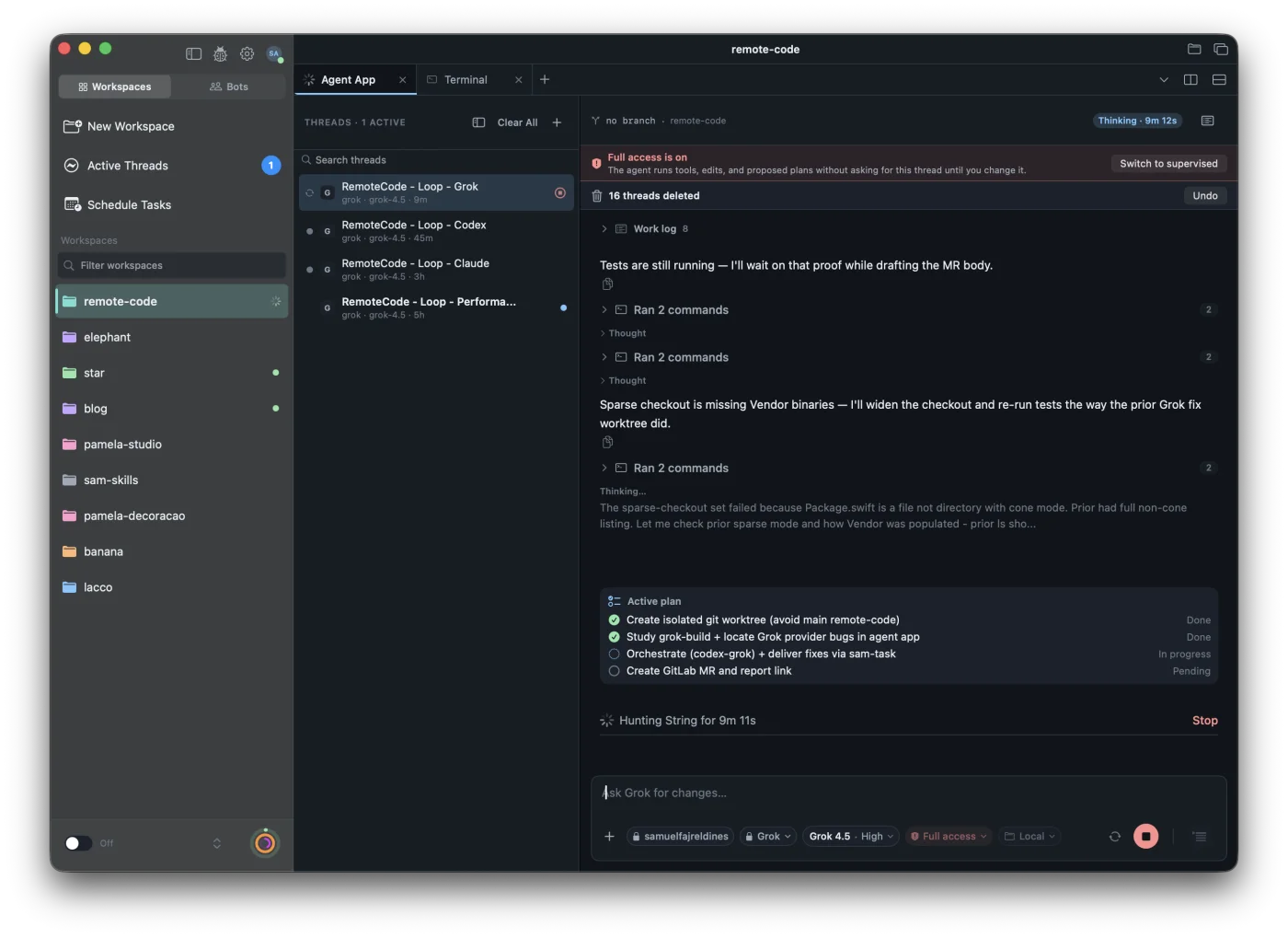 RemoteCode Agent App running on Mac